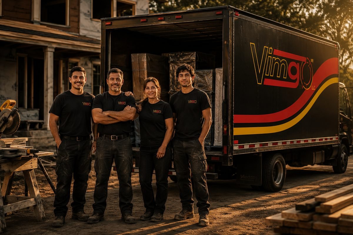 VimGO LLC crew standing in front of the box truck at a job site